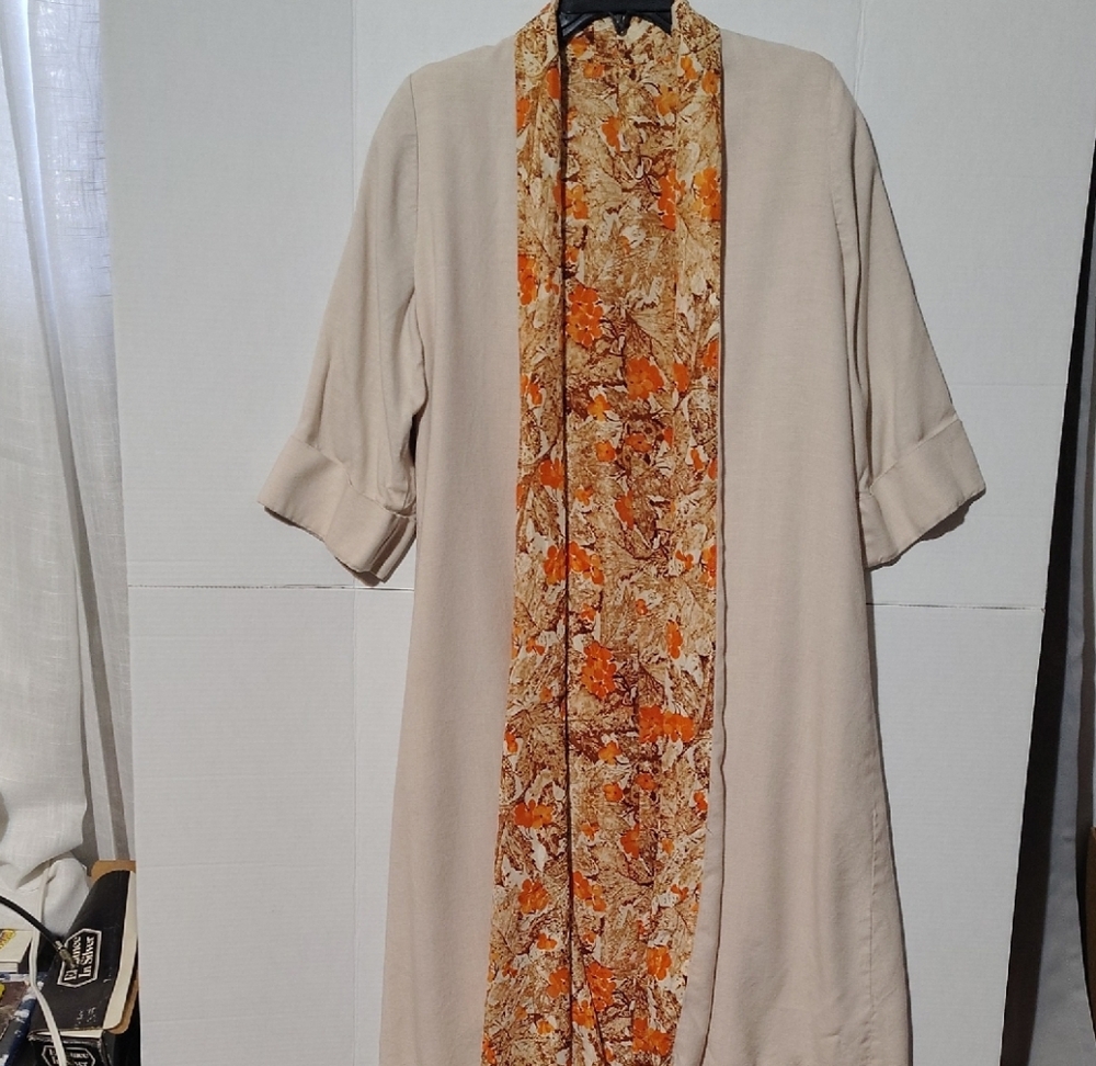 Cream and Orange Cardigan Set with Flowing Silhouette -A